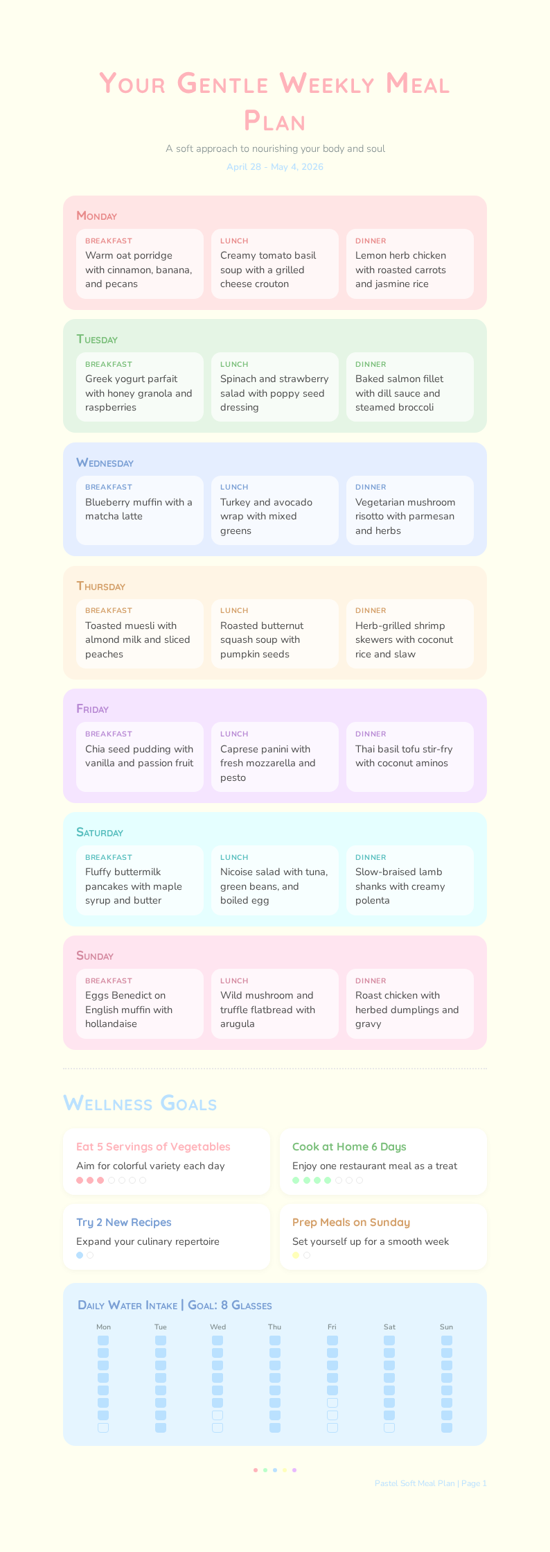 Pastel soft meal plan